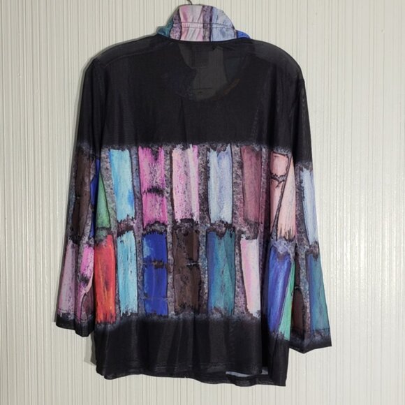 John Mark Black/Multi Color Mesh Zipper Jacket,  sz L - Picture 2 of 11